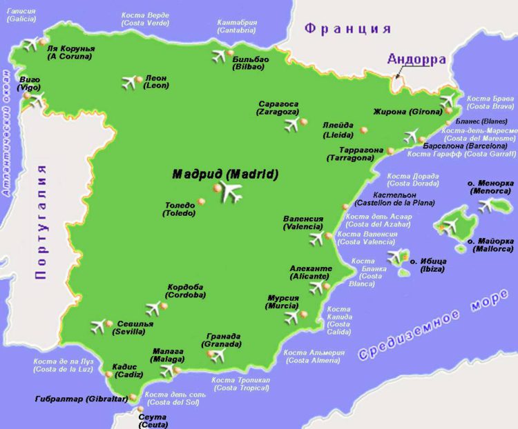 карта побережья испании