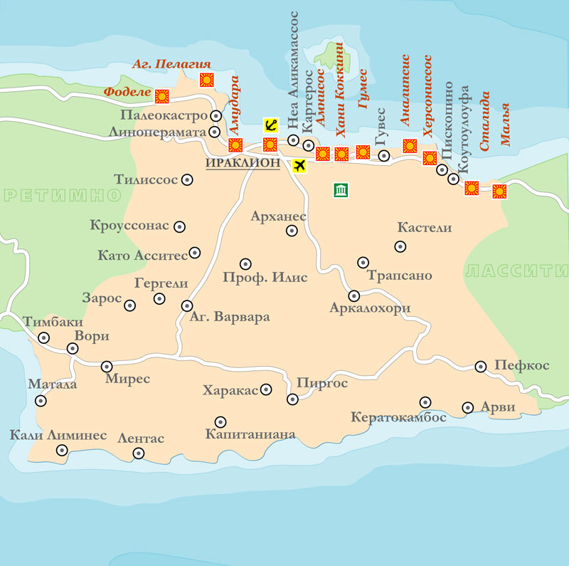 Курорты Ираклиона на карте