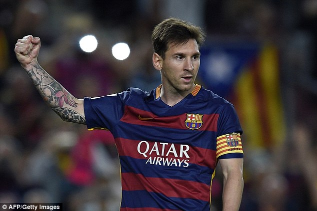 Barcelona forward Lionel Messi celebrates after scoring in their 4-1 La Liga win over Levante on Sunday