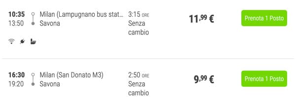 Расписание автобусов из Милана в Савону