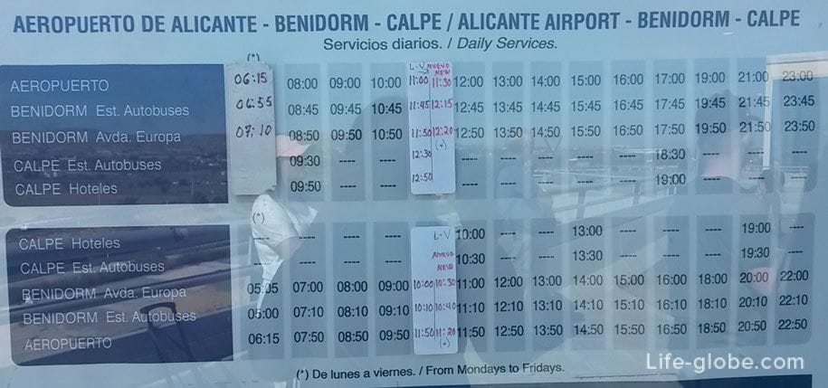 Расписание движения автобусов Аликанте-Бенидорм-Кальп