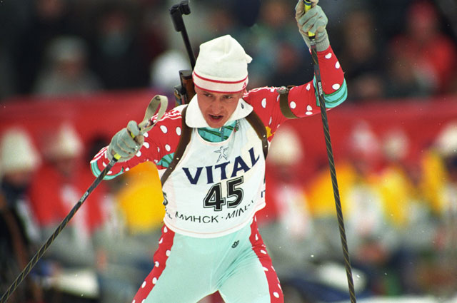 Чемпион мира в индивидуальной гонке на 20 км Валерий Алексеевич Медведцев. 1990 г.