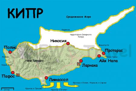 Расположение курортов Кипра на карте