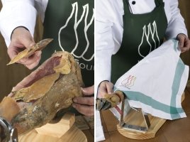 Sequence showing how to cover a jamon to store it