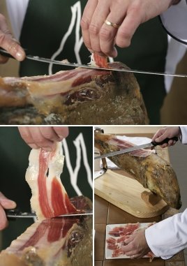 Sequence showing how to slice a jamon