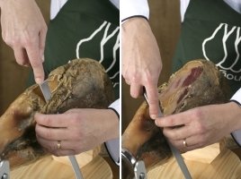 Sequence showing how to trim a jamon